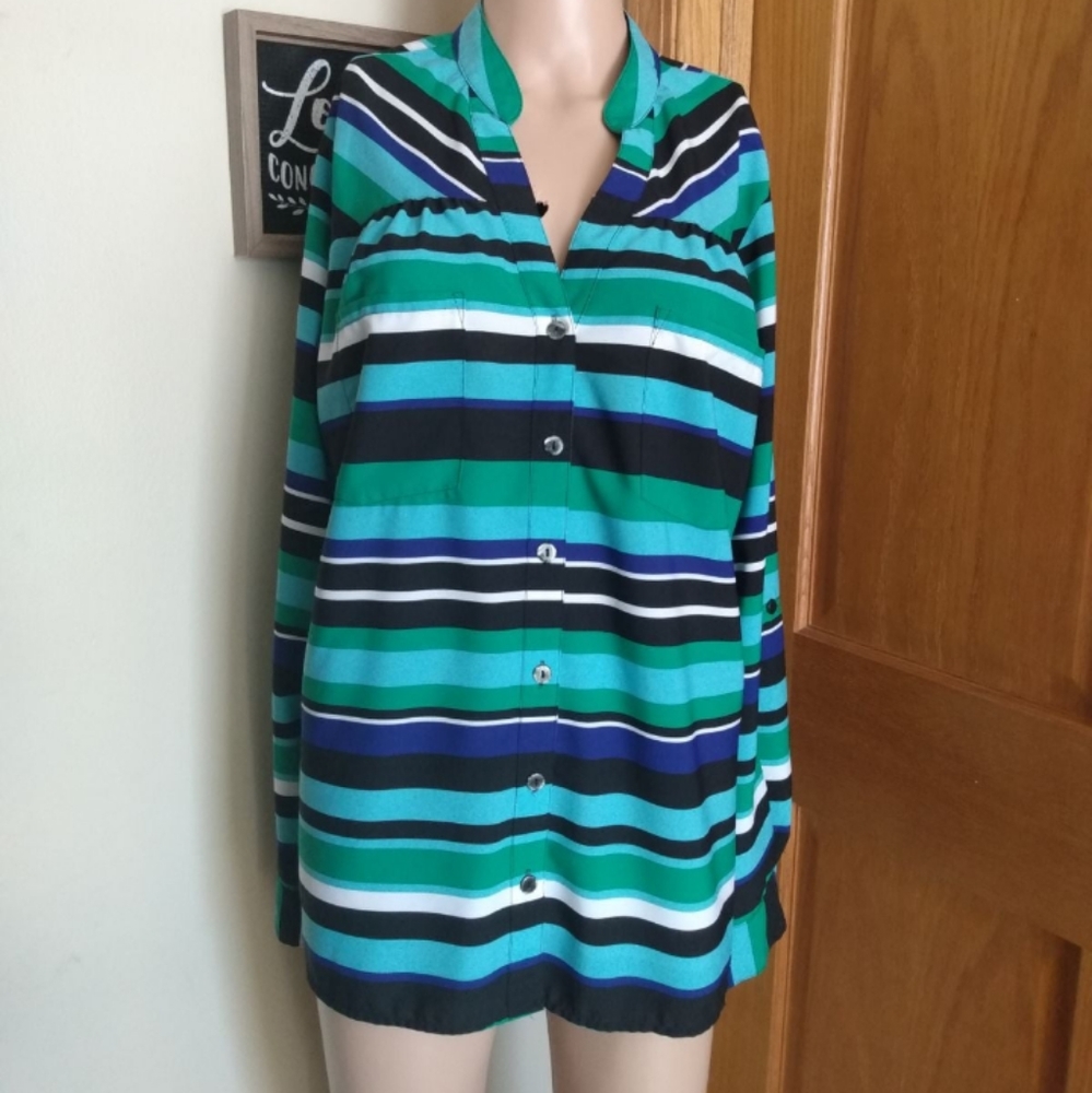 Notations Women's Multi Color Long Sleeve Button Up Blouse Size 1X